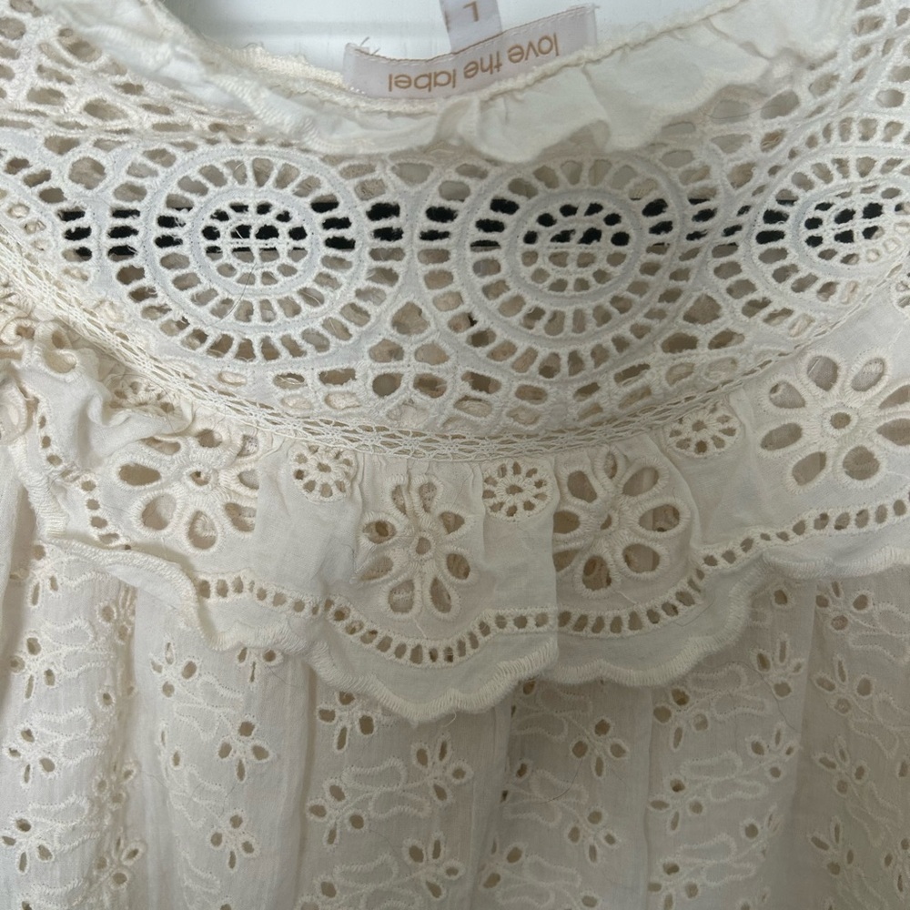 Women’s Eyelet Ruffle Button-Down Shirt — Cream - Picture 5 of 7